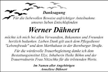 Traueranzeige von Werner Dähnert von WVG - Wochenspiegel Dessau / Köthen
