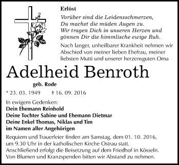 Traueranzeige von Adelheid Benroth von Mitteldeutsche Zeitung Halle/Saalkreis