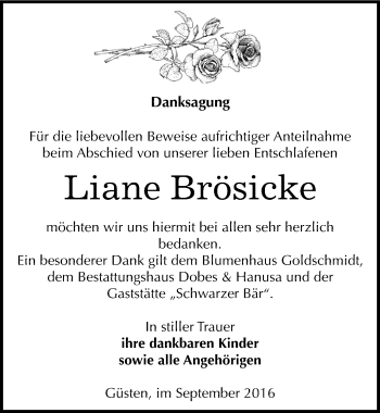 Traueranzeige von Liane Brösicke von Mitteldeutsche Zeitung Bernburg