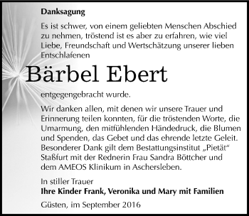 Traueranzeige von Bärbel Ebert von Mitteldeutsche Zeitung Bernburg
