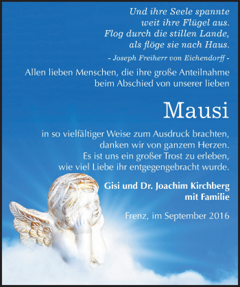Traueranzeige von Mausi Kirchberg von Mitteldeutsche Zeitung Köthen
