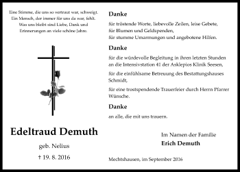 Traueranzeige von Edeltraud Demuth von Mitteldeutsche Zeitung Quedlinburg
