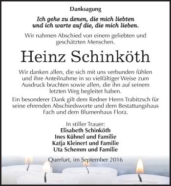 Traueranzeige von Heinz Schinköth von Mitteldeutsche Zeitung Merseburg/Querfurt