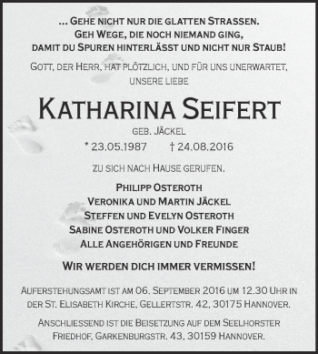 Traueranzeige von Katharina Seifert von Super Sonntag Quedlinburg