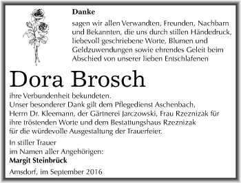 Traueranzeige von Dora Brosch von Mitteldeutsche Zeitung Mansfelder Land