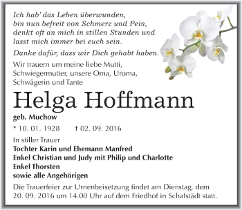 Traueranzeige von Helga Hoffmann von Mitteldeutsche Zeitung Merseburg/Querfurt