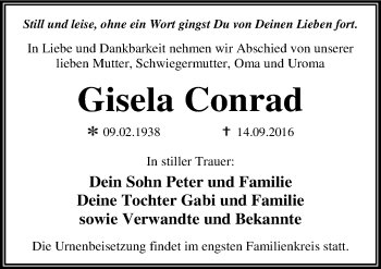 Traueranzeige von Gisela Conrad von Mitteldeutsche Zeitung Dessau-Roßlau