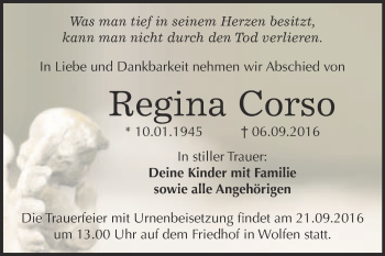 Traueranzeige von Regina Corso von WVG - Wochenspiegel Bitterfeld