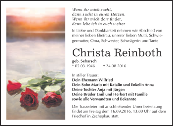 Traueranzeige von Christa Reinboth von WVG - Wochenspiegel Bitterfeld
