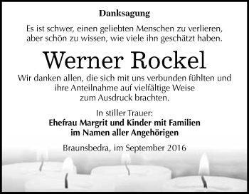 Traueranzeige von Werner Rockel von WVG - Wochenspiegel Merseburg