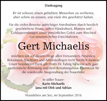 Traueranzeige von Gert Michaelis von Super Sonntag SGH Mansf. Land