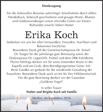 Traueranzeige von Erika Koch von Mitteldeutsche Zeitung Köthen