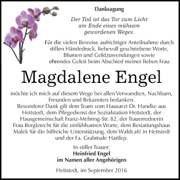 Traueranzeige von Magdalene Engel von Super Sonntag SGH Mansf. Land