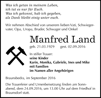 Traueranzeige von Manfred Land von Mitteldeutsche Zeitung Merseburg/Querfurt