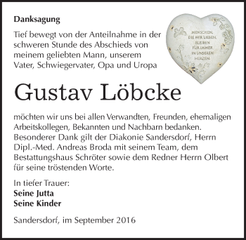 Traueranzeige von Gustav Löbcke von Mitteldeutsche Zeitung Bitterfeld