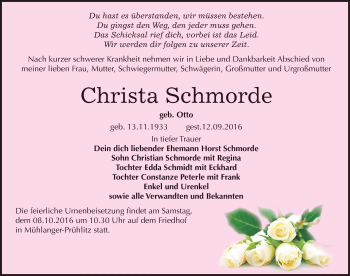 Traueranzeige von Christa Schmorde von Mitteldeutsche Zeitung Wittenberg