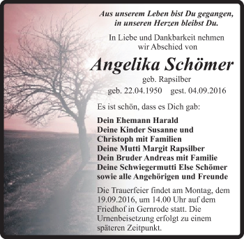 Traueranzeige von Angelika Schömer von Mitteldeutsche Zeitung Quedlinburg