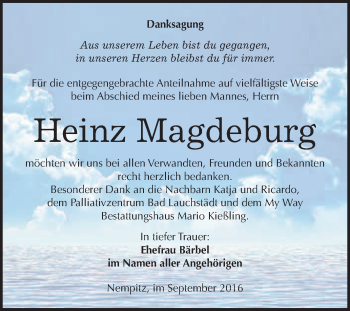 Traueranzeige von Heinz Magdeburg von WVG - Wochenspiegel Merseburg