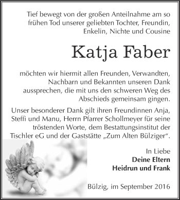 Traueranzeige von Katja Faber von WVG - Wochenspiegel Wittenberg