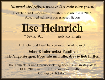 Traueranzeige von Ilse Heinrich von Mitteldeutsche Zeitung Wittenberg