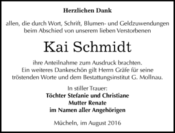 Traueranzeige von Kai Schmidt von Mitteldeutsche Zeitung Merseburg/Querfurt