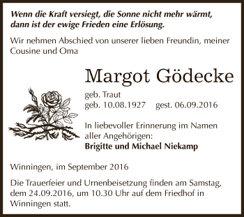 Traueranzeige von Margot Gödecke von Super Sonntag Aschersleben