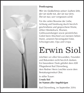 Traueranzeige von Erwin Siol von Super Sonntag Merseburg