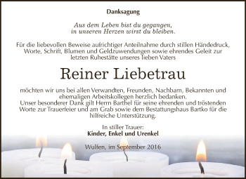 Traueranzeige von Reiner Liebetrau von WVG - Wochenspiegel Dessau / Köthen