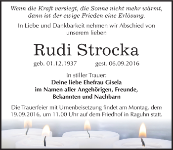 Traueranzeige von Rudi Strocka von Mitteldeutsche Zeitung Bitterfeld