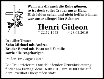 Traueranzeige von Henri Gideon von Mitteldeutsche Zeitung Bernburg