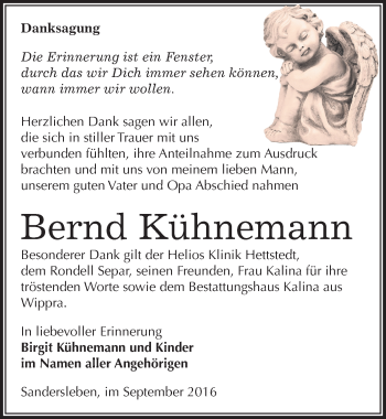 Traueranzeige von Bernd Kühnemann von Mitteldeutsche Zeitung Mansfelder Land