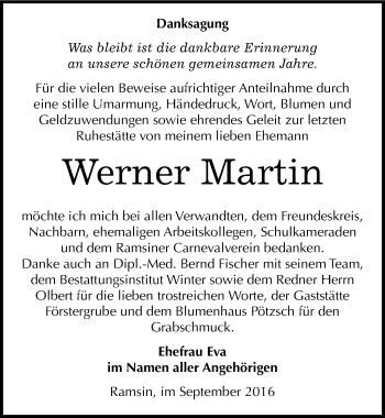 Traueranzeige von Werner Martin von Mitteldeutsche Zeitung Bitterfeld