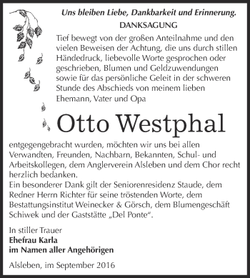 Traueranzeige von Otto Westphal von Super Sonntag Bernburg