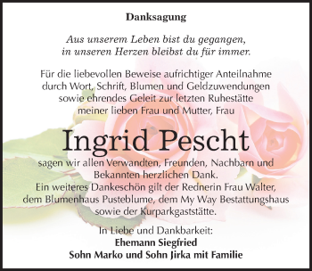 Traueranzeige von Ingrid Pescht von Mitteldeutsche Zeitung Merseburg/Querfurt