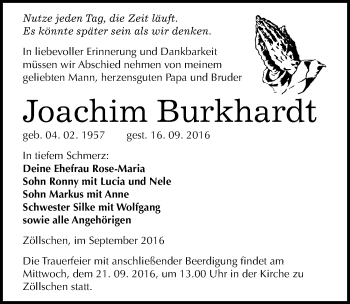 Traueranzeige von Joachim Burkhardt von Mitteldeutsche Zeitung