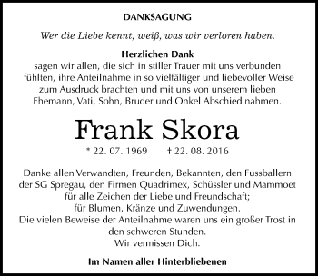 Traueranzeige von Frank Skora von Mitteldeutsche Zeitung Merseburg/Querfurt