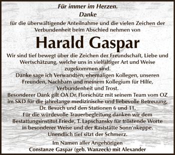 Traueranzeige von Harald Gaspar von WVG - Wochenspiegel Dessau / Köthen