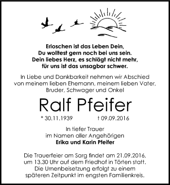 Traueranzeige von Ralf Pfeifer von Mitteldeutsche Zeitung Dessau-Roßlau
