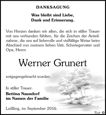 Traueranzeige von Werner Grunert von Mitteldeutsche Zeitung Weißenfels
