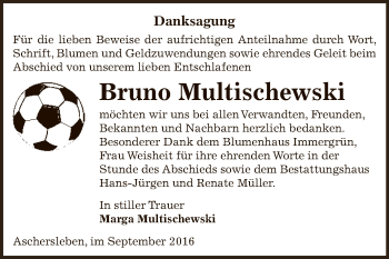 Traueranzeige von Bruno Multischewski von Super Sonntag Aschersleben