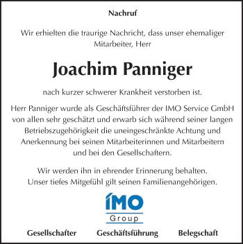 Traueranzeige von Joachim Panniger von Mitteldeutsche Zeitung Merseburg/Querfurt