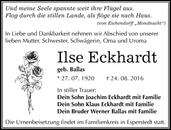 Traueranzeige von Ilse Eckhardt von Mitteldeutsche Zeitung Merseburg/Querfurt