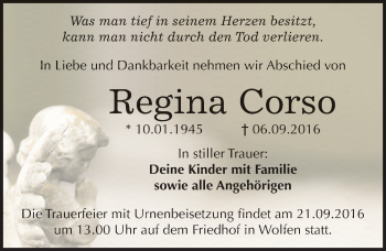 Traueranzeige von Regina Corso von Mitteldeutsche Zeitung Bitterfeld