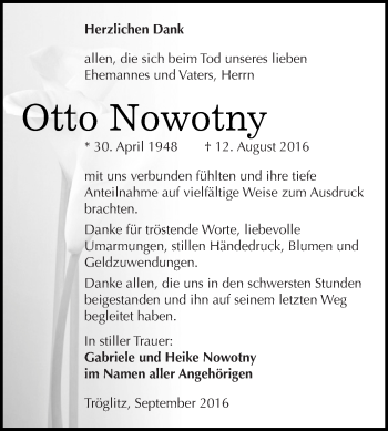 Traueranzeige von Otto Nowotny von Super Sonntag Zeitz