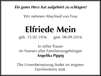 Traueranzeige von Elfriede Mein von Mitteldeutsche Zeitung Dessau-Roßlau