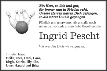 Traueranzeige von Ingrid Pescht von Super Sonntag Merseburg
