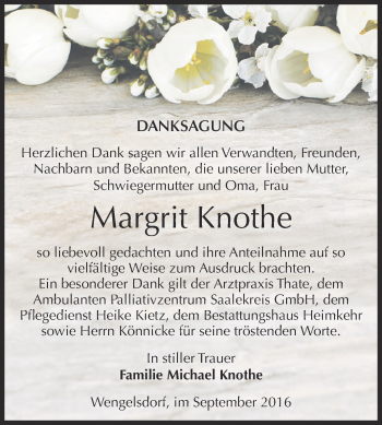 Traueranzeige von Margrit Knothe von WVG - Wochenspiegel NMB / WSF / ZTZ
