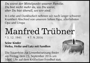 Traueranzeige von Manfred Trübner von Mitteldeutsche Zeitung Halle/Saalkreis