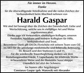 Traueranzeige von Harald Gaspar von Mitteldeutsche Zeitung Dessau-Roßlau