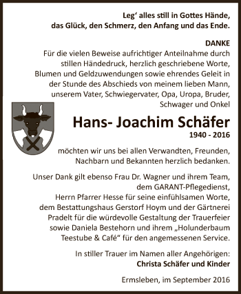 Traueranzeige von Hans- Joachim Schäfer von Super Sonntag Aschersleben